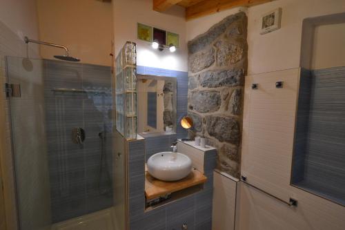 RoeにあるB&B Il Noce alla Finestraのバスルーム(洗面台、ガラス張りのシャワー付)