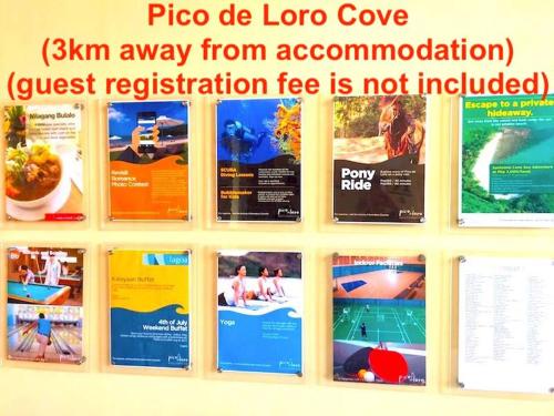 a collage of posters on a wall at 2BR townhouses good for 12pax each & NETFLIX & 100Mbps WIFI & pool resort 2min walk & 3km outside Pico de Loro Cove & Calayo Cove - with Endorsement for Pico de Loro Cove good for 7 days & Boat-Tour & Island Hopping assistance in Nasugbu