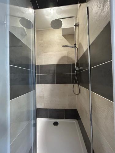 une salle de bain avec douche et baignoire dans l'établissement Appartement plein centre, à Vierzon