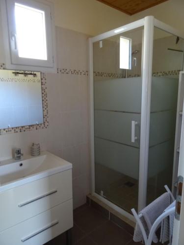 une salle de bain avec douche et lavabo dans l'établissement Gîte des amandiers, à La Robine