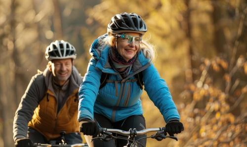 two people riding bikes with helmets on at La Suite du Roi Henri in Vendôme