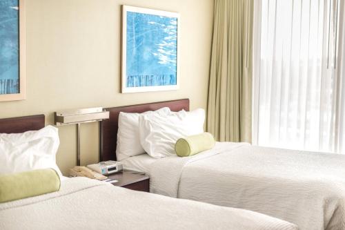 a hotel room with two beds and a window at SpringHill Suites by Marriott Chicago Naperville Warrenville in Warrenville