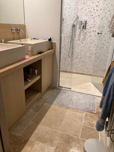 une salle de bain avec douche et lavabo dans l'établissement Les ISSAMBRES, à Roquebrune-sur Argens