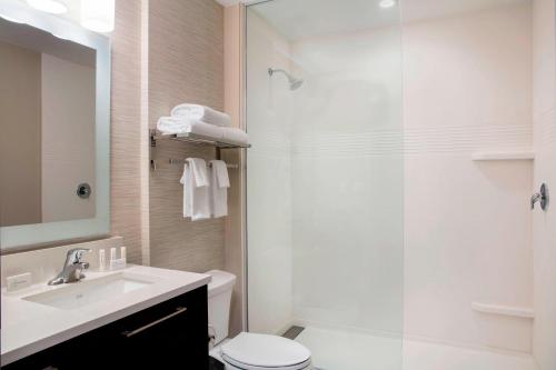 un bagno con doccia, WC e lavandino di TownePlace Suites by Marriott Miami Homestead a Homestead