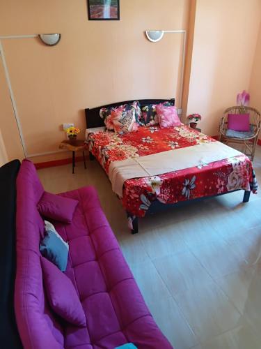 a bedroom with a large bed and a couch at Résidence des cascades in Surinam