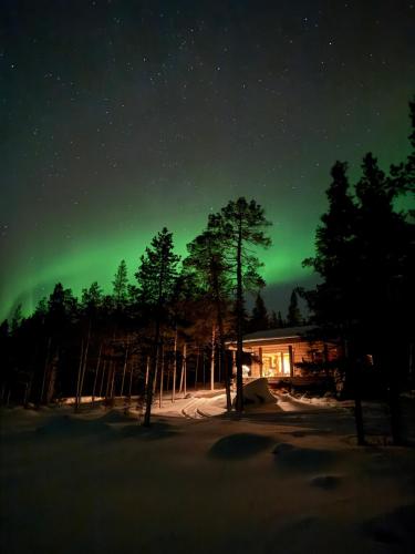 an image of the green northern lights in the sky at Villa Sarmi - a true off-the-grid hut in Inari