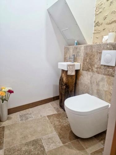 une salle de bain avec toilettes et lavabo dans l'établissement Le 23 Maison Silva, à Blaye