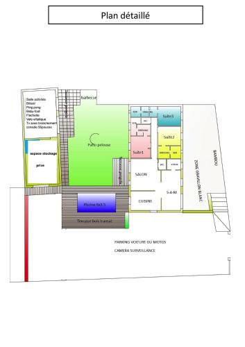 un plan de réaménagement proposé d'un bâtiment dans l'établissement Villa 200m2, 3 suites, patio avec salle jeux, 1 piscine CHAUFFE DE DEBUT AVRIL A FIN OCTOBRE, à Maruéjols