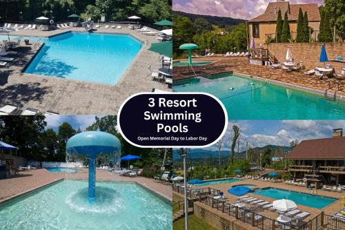 a collage of photos of a swimming pool at Big Bear Shack - Handicap Accessible & Dog Friendly in Gatlinburg