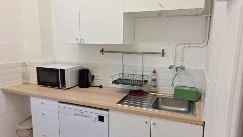 un comptoir de cuisine avec un micro-ondes et un évier dans l'établissement Appartement Toulon, à Toulon