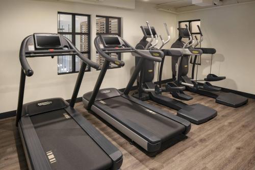 a row of cardio machines in a gym at MOXY Memphis Downtown in Memphis