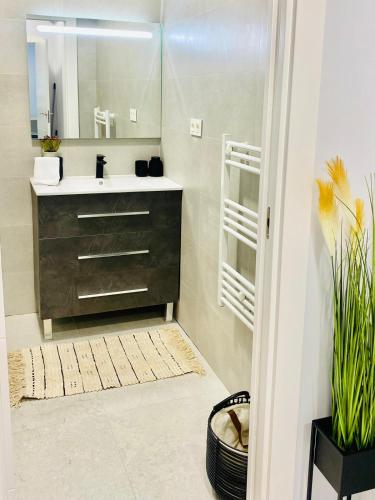 a bathroom with a sink and a mirror at Céntrico estudio en Av Solidaridad in Logroño