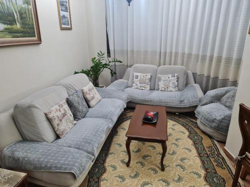 a living room with a couch and a table at Tirana Center in Tirana