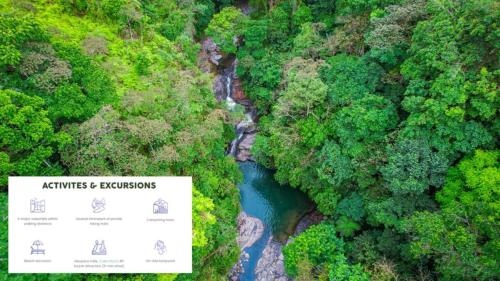 an aerial view of a river in a forest at QASA Hotel and Retreat Center in San Luis