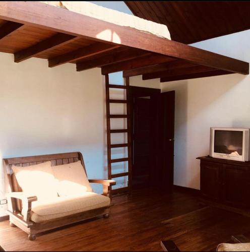 a bedroom with a loft bed and a ladder at Finca Santo Pietro in Tomás Jofré