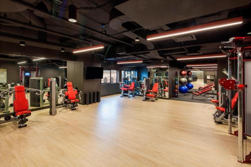 a gym with dumbbells and weights in a room at The Westin Copley Place, Boston in Boston