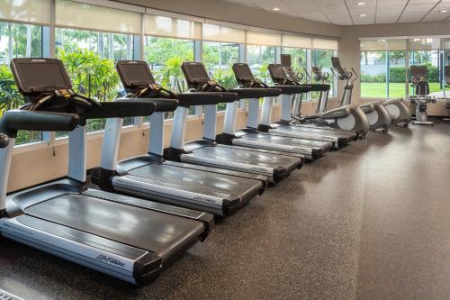 a row of tread machines in a gym at Miami Airport Marriott in Miami