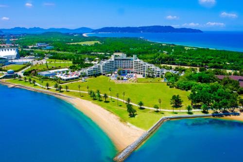 an aerial view of a resort on a beach at The Luigans Spa and Resort in Fukuoka