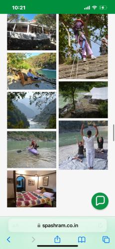 a collage of photos of people on the beach at Samira's Birds & Butterflies Park-Spashram Ganga Beach Retreat in Rishīkesh