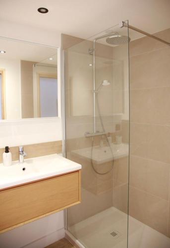 une salle de bain avec douche et lavabo dans l'établissement Charmant 3P avec terrasse dans la vieille ville, à Antibes