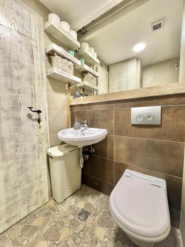 a bathroom with a toilet and a sink at Sea view Studio Terminal in Budva
