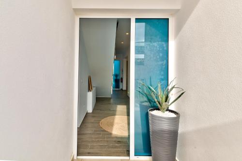 テウラーダにあるLa Vista - Modern Luxury for 12 Guestsの花瓶を植えた廊下