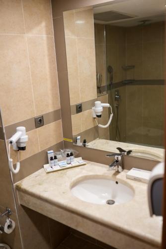a bathroom with a sink and a mirror at Palan Ski & Convention Resort Hotel in Erzurum