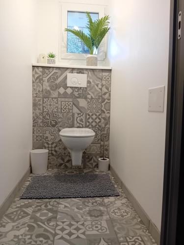 a bathroom with a toilet and a window at Le Murmure de la petite Oasis in Neslette