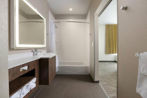 サンアントニオにあるSpringHill Suites by Marriott San Antonio Northwest at The RIMの浴槽、洗面台、シャワーを備えたバスルーム