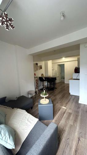 a living room with a couch and a table at Le plein centre in Montbrison