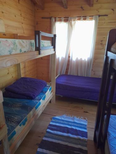 ラゴ・プエロにあるMi Luciの二段ベッド2台と窓のある寝室