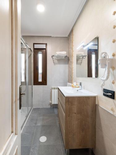 a bathroom with a sink and a shower at Apartamento Los Castillos 1I in Tordesillas