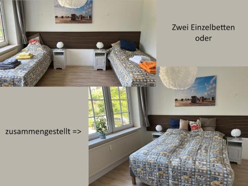una stanza con due letti e una finestra di Beliebte Lage mit Stellplatz 11KW type2 a Kiel
