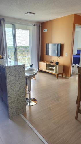 Μια τηλεόραση ή/και κέντρο ψυχαγωγίας στο Appartement tout confort au bord de mer
