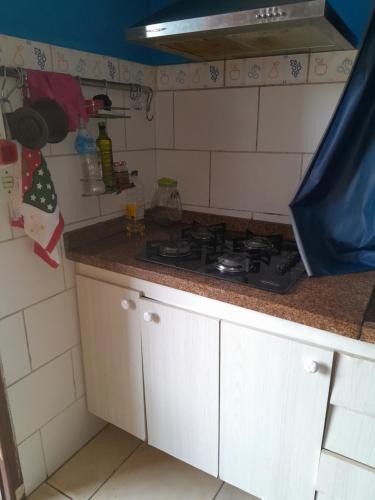 eine Küche mit Herd und Arbeitsplatte in der Unterkunft Casa Azul in Paraty