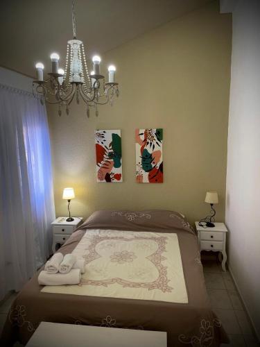 a bedroom with a bed with a chandelier at Delicado departamento en Formosa in Formosa