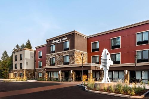 a hotel building with a white object in front of it at TownePlace Suites by Marriott Whitefish Kalispell in Whitefish