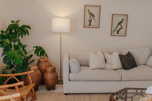 a living room with a couch and a plant at Pet Friendly Townhouse in Geraldton