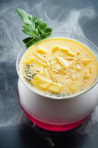 a cup of soup with noodles and a garnishment at The Ritz-Carlton Shanghai, Pudong in Shanghai