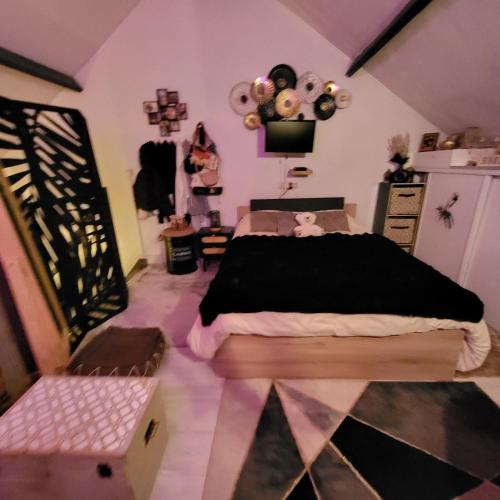 une chambre avec un grand lit et une commode dans l'établissement Maison duplex à Saint-Maur-des-Fossés 87m2, à Saint-Maur-des-Fossés