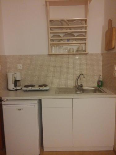 a kitchen with a sink and a counter top at Oasis Studios Logaras in Logaras
