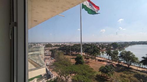 a view of a river from a window at Mayur Belgaum Presidency Hotel & Spa in Belgaum