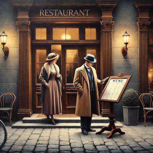 a painting of a man and woman in front of a restaurant at HOTEL PASTERAL RIU TER in La Cellera de Ter