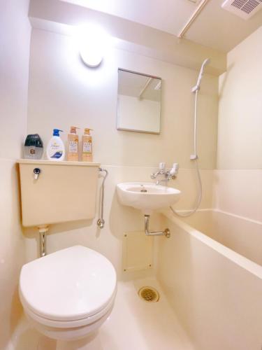 Un baño blanco con inodoro y lavabo. en Home Story in Tokyo Kanamachi&東京屋語, en Tokio