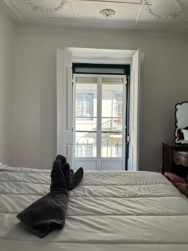 a teddy bear laying on a bed in a bedroom at Lisboa Príncipe Real Home - Casa de Hóspedes in Lisbon