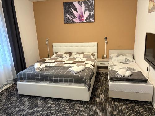 a bedroom with two beds and a tv in it at Apartman D&D in Jajce