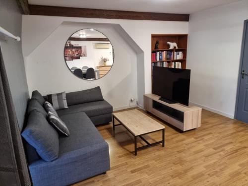 un salon avec un canapé et une télévision dans l'établissement grand appartement cœur de ville DIJON, à Dijon