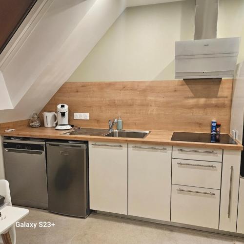 une cuisine avec un évier et un plan de travail dans l'établissement Gite la perle - Rossfeld, à Rossfeld