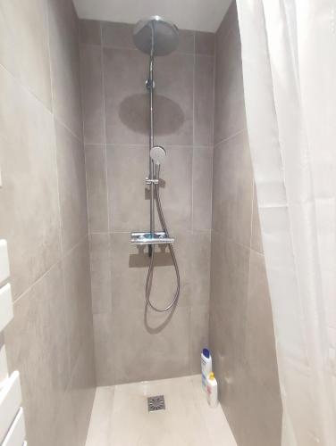 une douche avec pommeau de douche dans une salle de bain dans l'établissement Escale à Bray Dunes, à Bray-Dunes