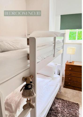 a childs bedroom with bunk beds and a stuffed animal at Anchor's Drop in Blue Anchor